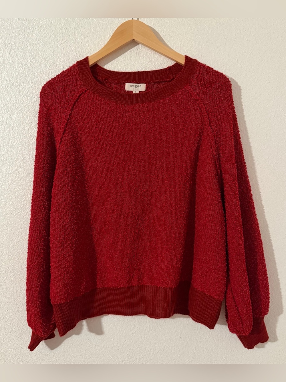 UMGEE Red Boucle Sweater Crewneck with Slouchy Dolman Sleeves Size XL